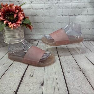 karl lagerfeld paris logo Pink jelly Slide Sandals sz 7 casual beach streetwear
